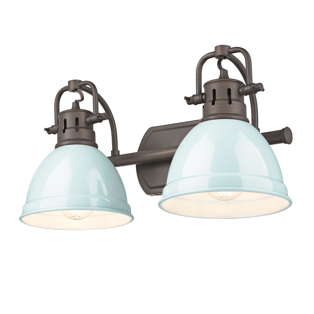 Yep by Golden Lighting Duncan 2-light Vanity in Rubbed Bronze and Seafoam shade